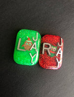 Christmas Owl Xray Markers, With 2 or 3 Initials, Small Rectangle, Glitter