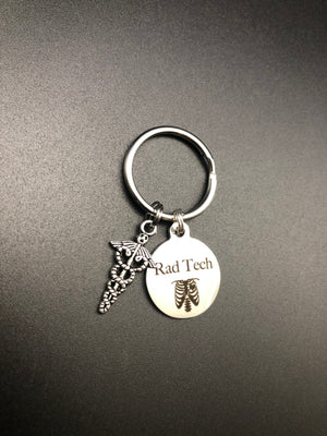 Rad Tech Keychain, Radiology, Graduation, Medical Caduceus, Xray Tech, Skeleton, Gift