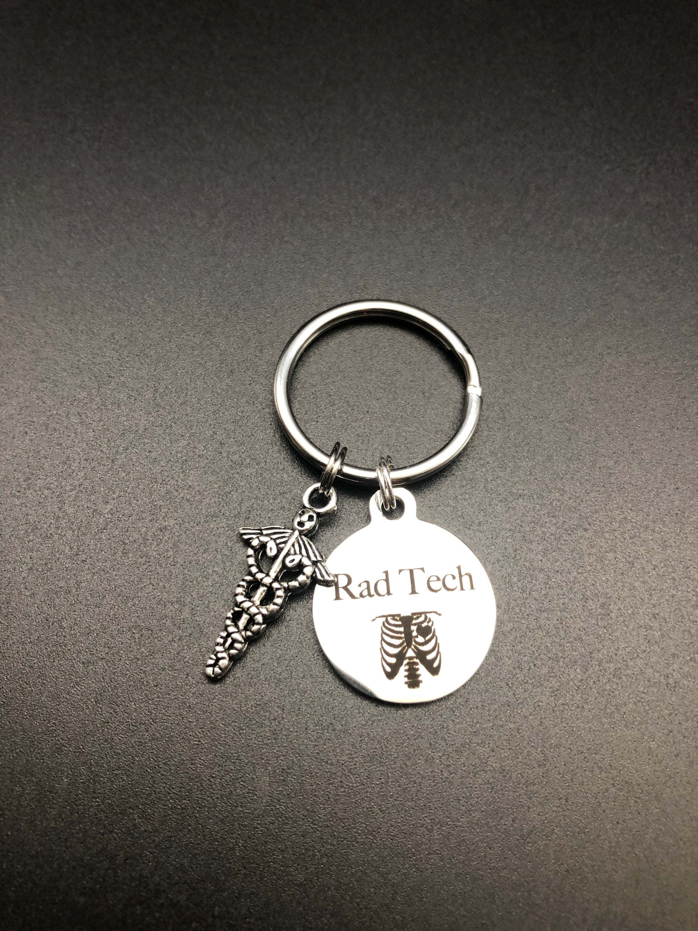 Rad Tech Keychain, Radiology, Graduation, Medical Caduceus, Xray Tech, Skeleton, Gift