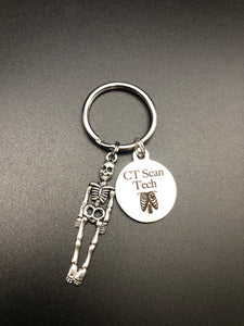 CT Scan Tech Keychain, Radiology, Graduation, Skeleton, Caduceus, Gift, Rad Tech, Cat Scan