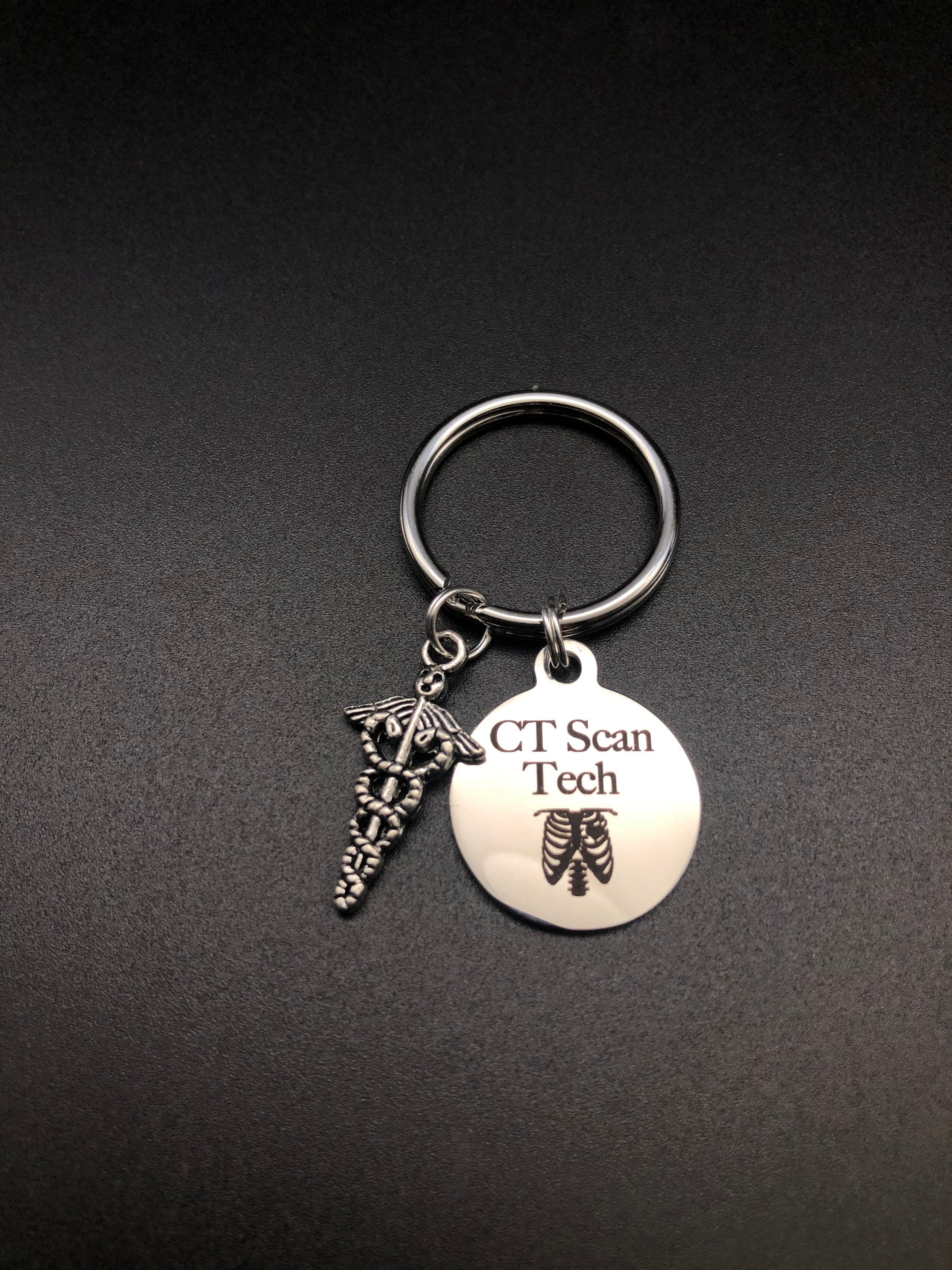 CT Scan Tech Keychain, Radiology, Graduation, Skeleton, Medical Caduceus, Gift, Rad Tech, Cat Scan