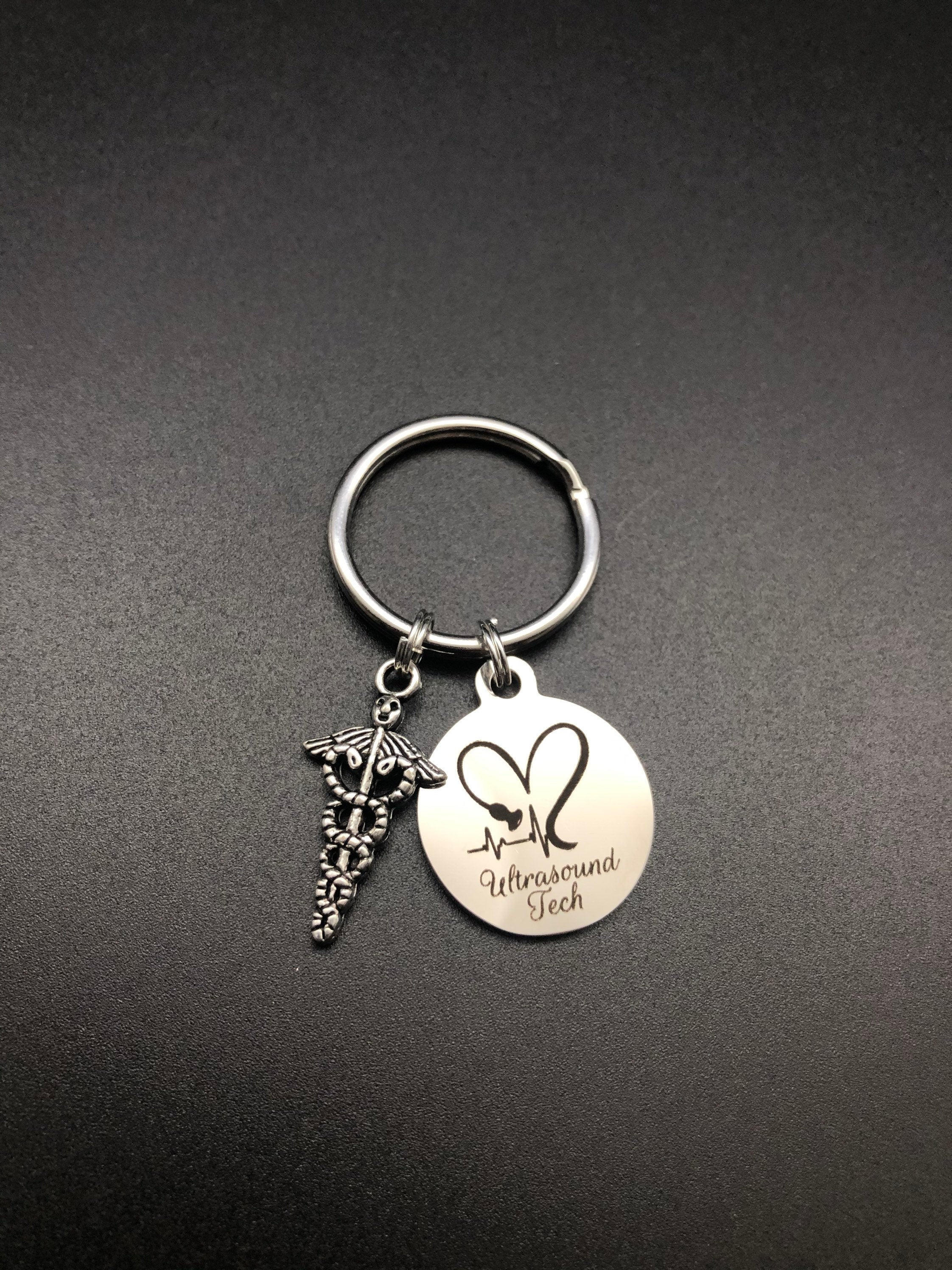 Ultrasound Keychain, Radiology, Graduation, Medical Caduceus, Gift, Sonography, US Technologist