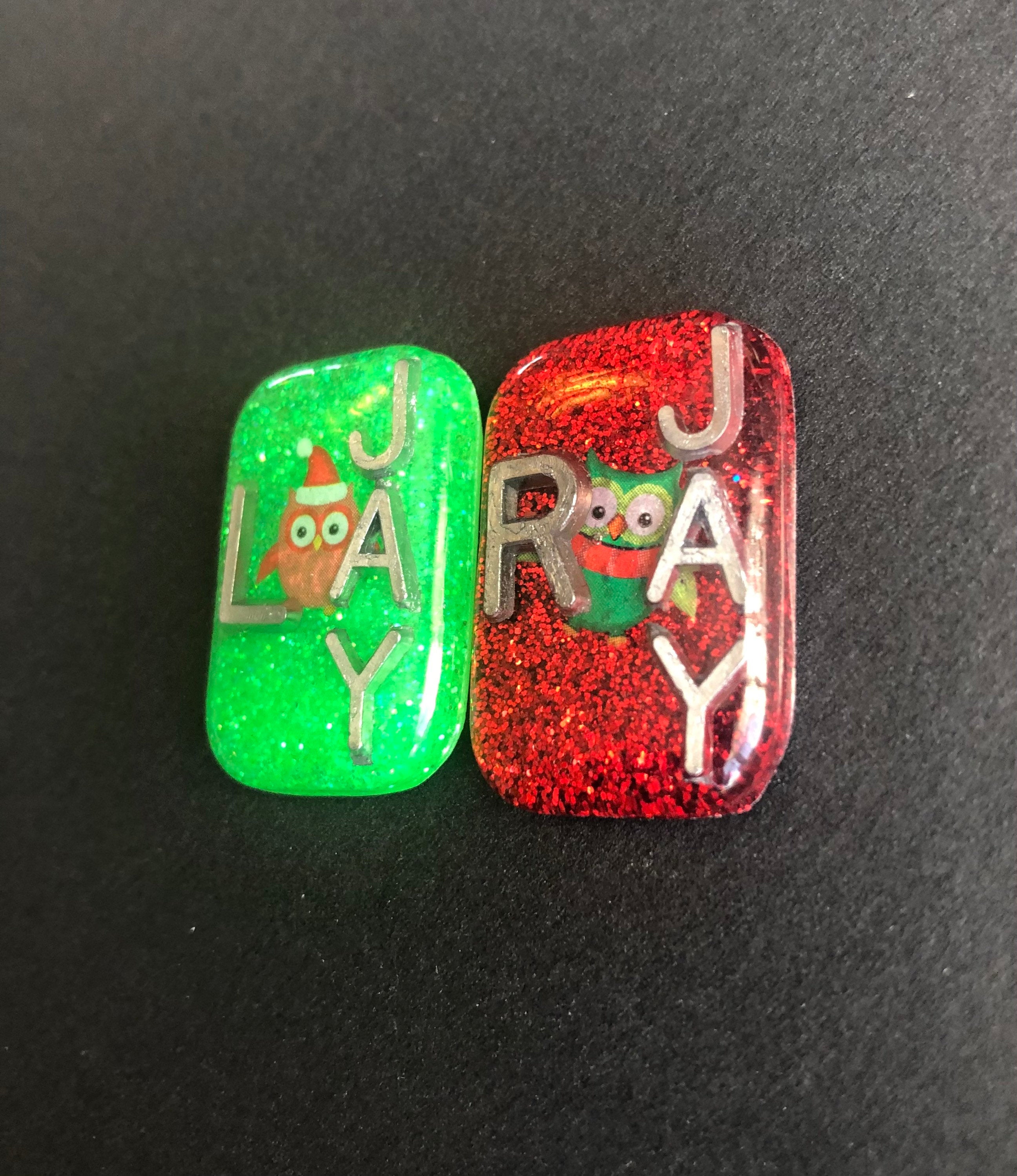 Christmas Owl Xray Markers, With 2 or 3 Initials, Small Rectangle, Glitter