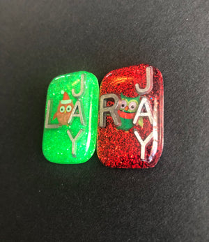 Christmas Owl Xray Markers, With 2 or 3 Initials, Small Rectangle, Glitter