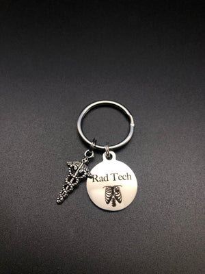 Rad Tech Keychain, Radiology, Graduation, Medical Caduceus, Xray Tech, Skeleton, Gift