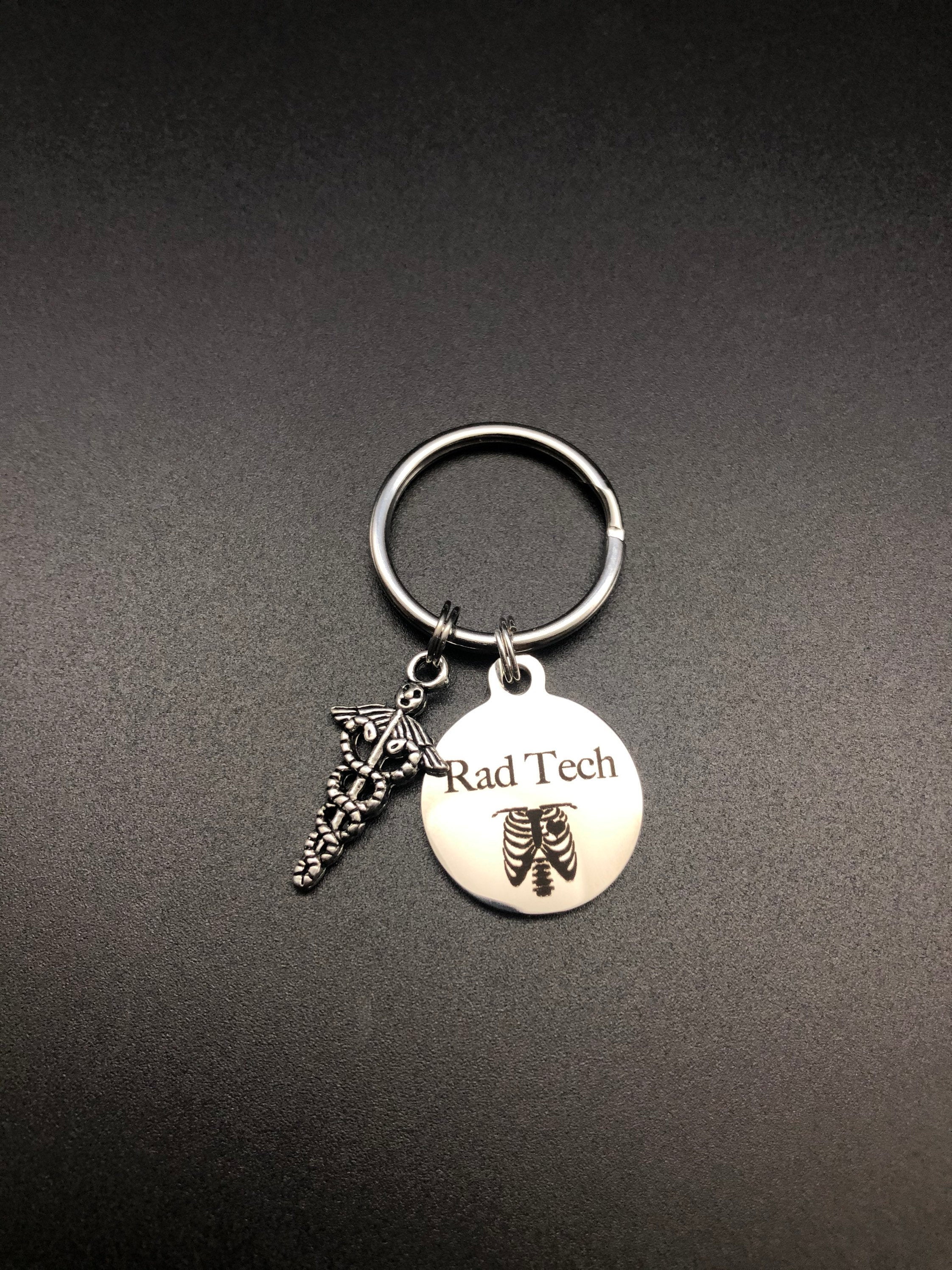 Rad Tech Keychain, Radiology, Graduation, Medical Caduceus, Xray Tech, Skeleton, Gift