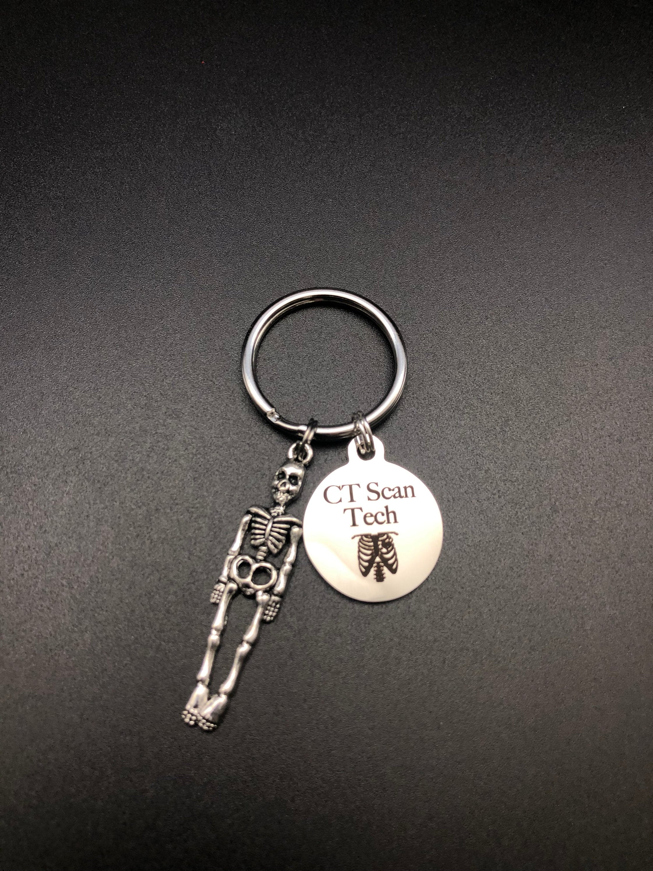 CT Scan Tech Keychain, Radiology, Graduation, Skeleton, Caduceus, Gift, Rad Tech, Cat Scan