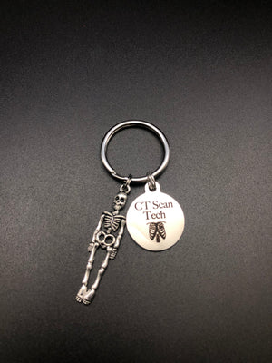 CT Scan Tech Keychain, Radiology, Graduation, Skeleton, Caduceus, Gift, Rad Tech, Cat Scan