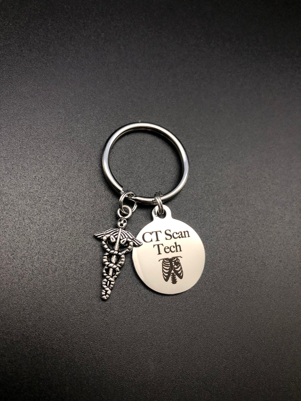 CT Scan Tech Keychain, Radiology, Graduation, Skeleton, Medical Caduceus, Gift, Rad Tech, Cat Scan