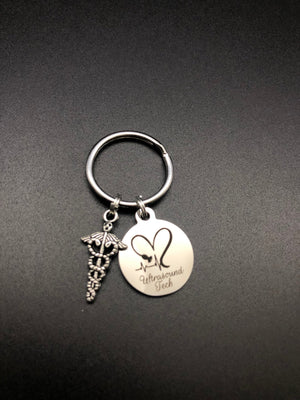 Ultrasound Keychain, Radiology, Graduation, Medical Caduceus, Gift, Sonography, US Technologist