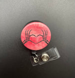 Skeleton Heart Hands, Badge Holder, Retractable ID Badge Reel, Xray Tech, Nurse, Valentine's Day, Bones