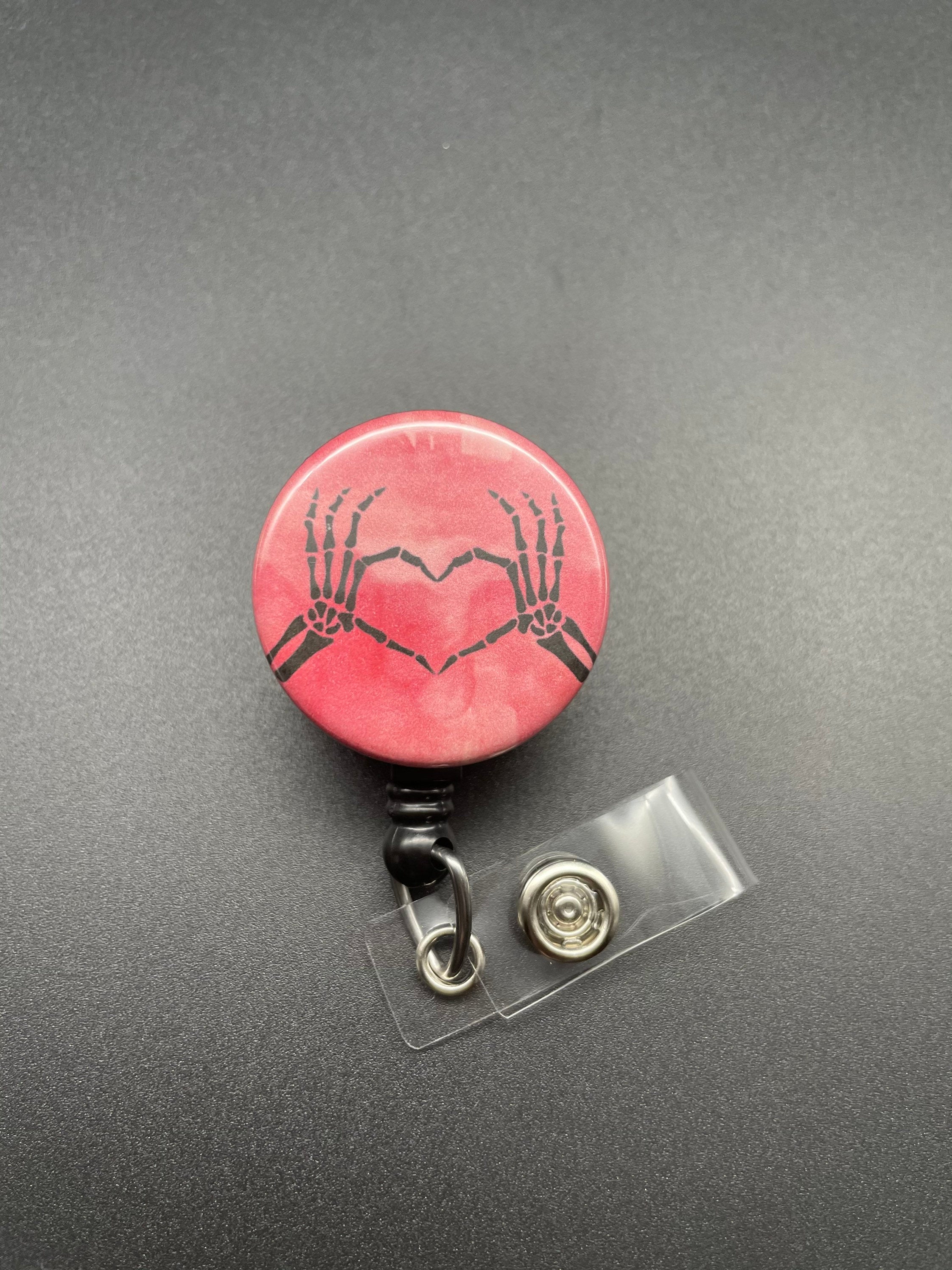 Skeleton Heart Hands, Badge Holder, Retractable ID Badge Reel, Xray Tech, Nurse, Valentine's Day, Bones