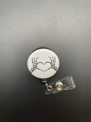 Skeleton Heart Hands, Badge Holder, Retractable ID Badge Reel, Xray Tech, Nurse, Valentine's Day, Bones