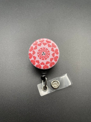 Radiology Valentine's Day Badge Holder, Retractable ID Badge Reel, Heart Sunburst, Radiation Symbol