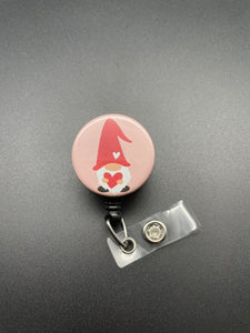 Gnome Valentine's Day Badge Holder, Retractable ID Badge Reel, Cute, Heart, Nurse