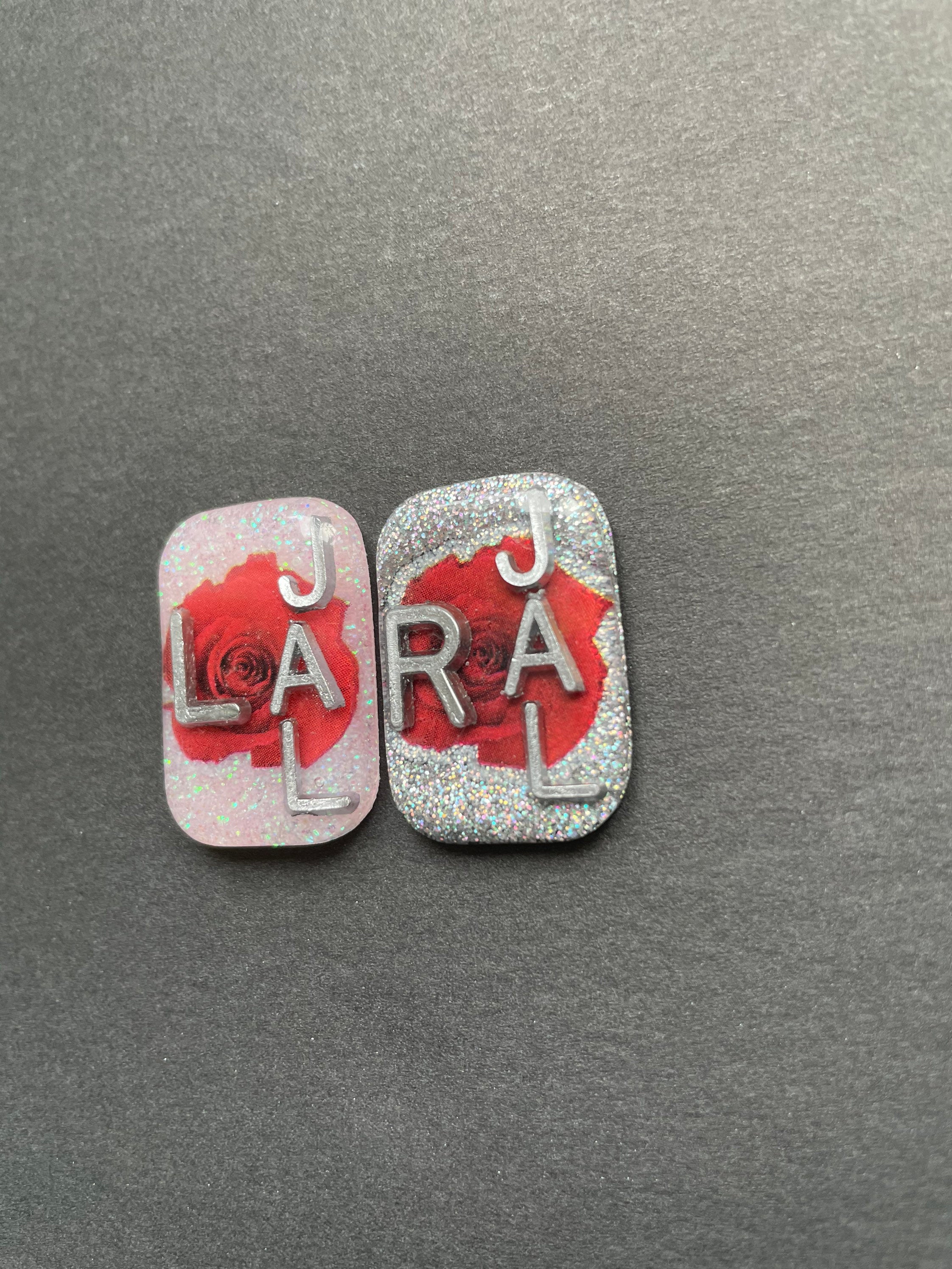 Rose Xray Markers, With Initials, Small Rectangle, Glitter, Valentines Day, Flower