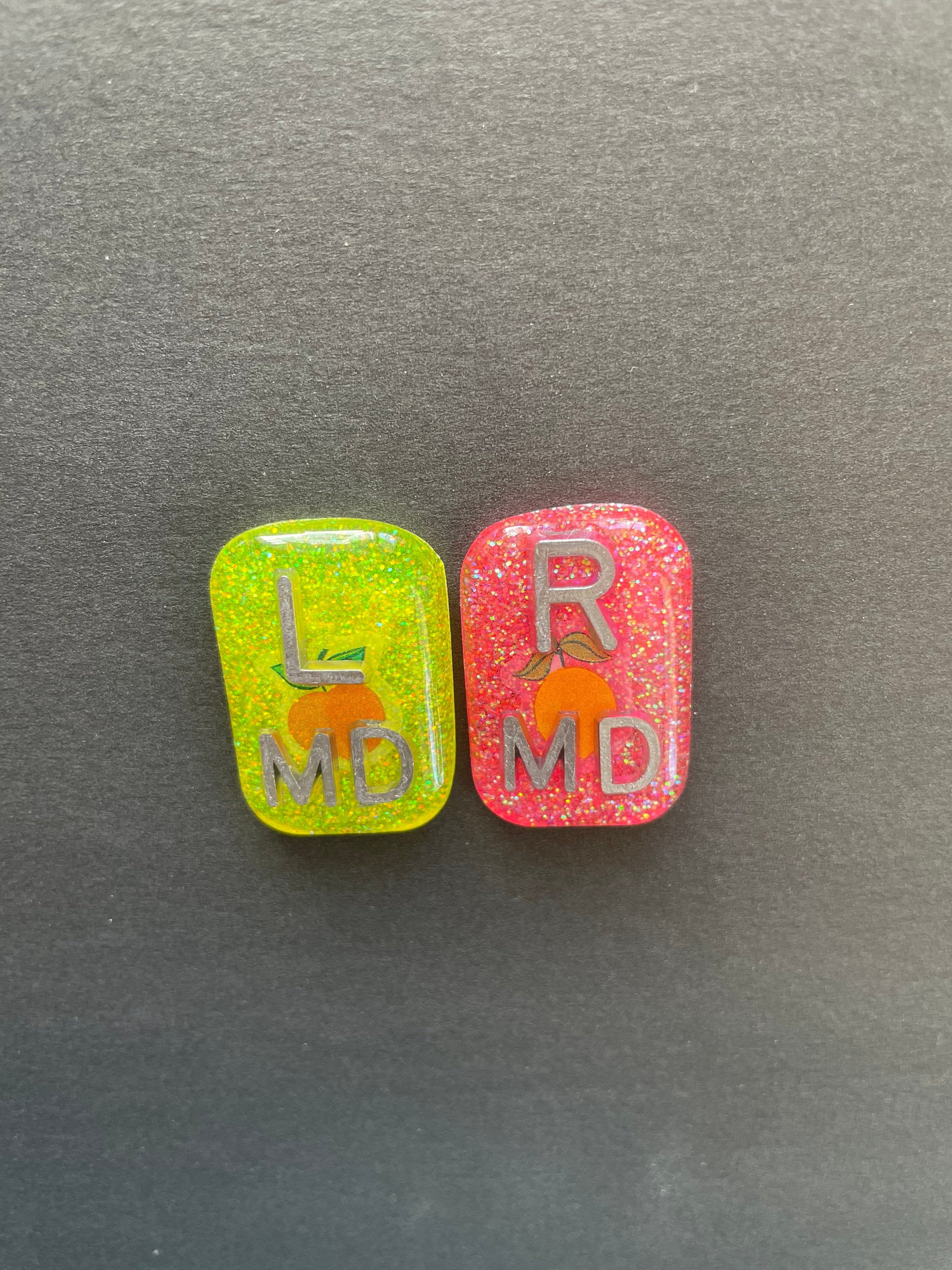 Peach and Lemon Xray Markers, Rectangle, With 2 or 3 Initials, Glitter