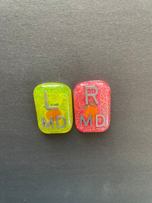 Peach and Lemon Xray Markers, Rectangle, With 2 or 3 Initials, Glitter