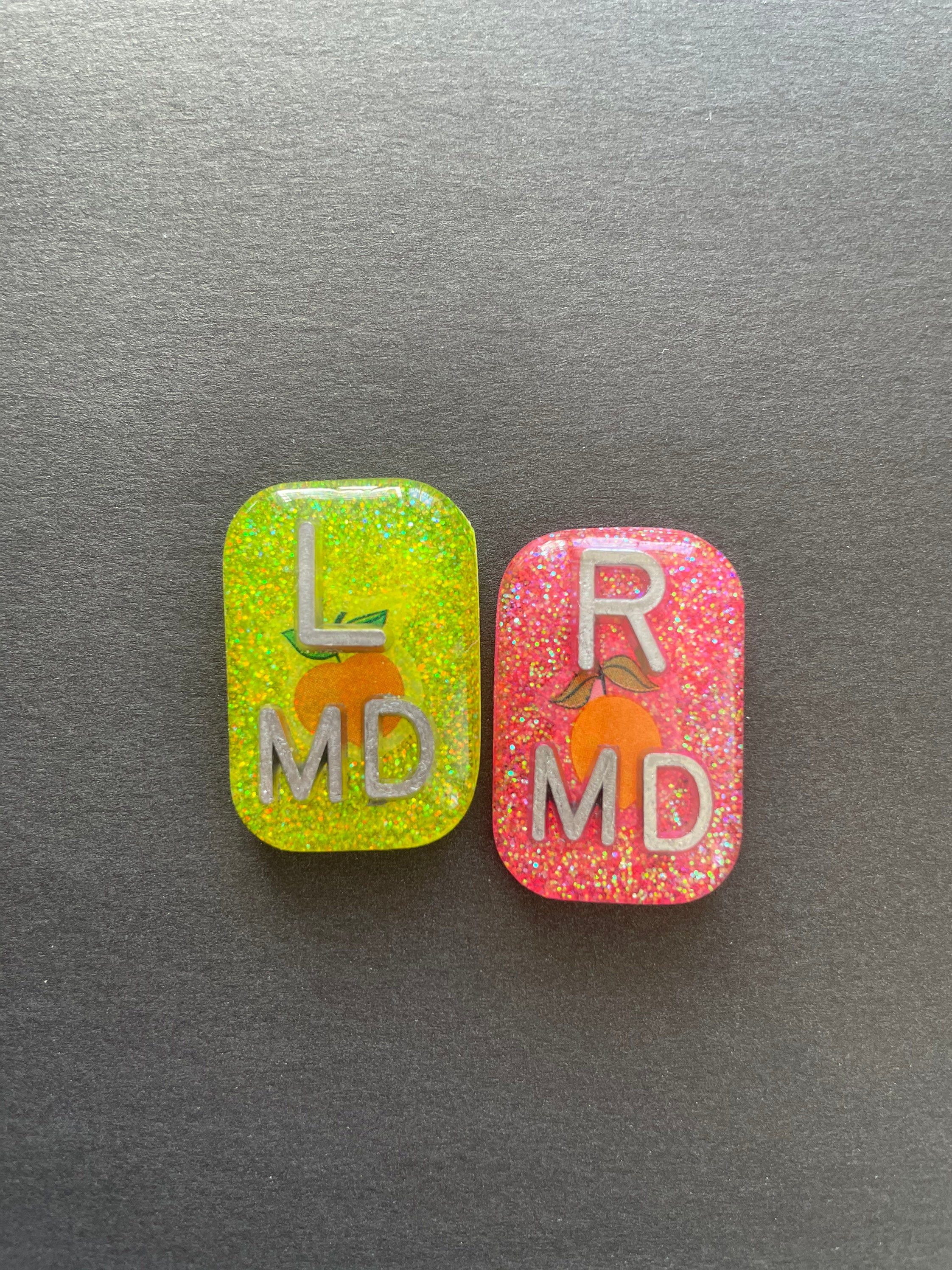 Peach and Lemon Xray Markers, Rectangle, With 2 or 3 Initials, Glitter