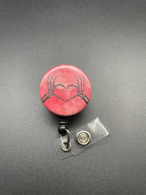 Skeleton Heart Hands, Badge Holder, Retractable ID Badge Reel, Xray Tech, Nurse, Valentine's Day, Bones