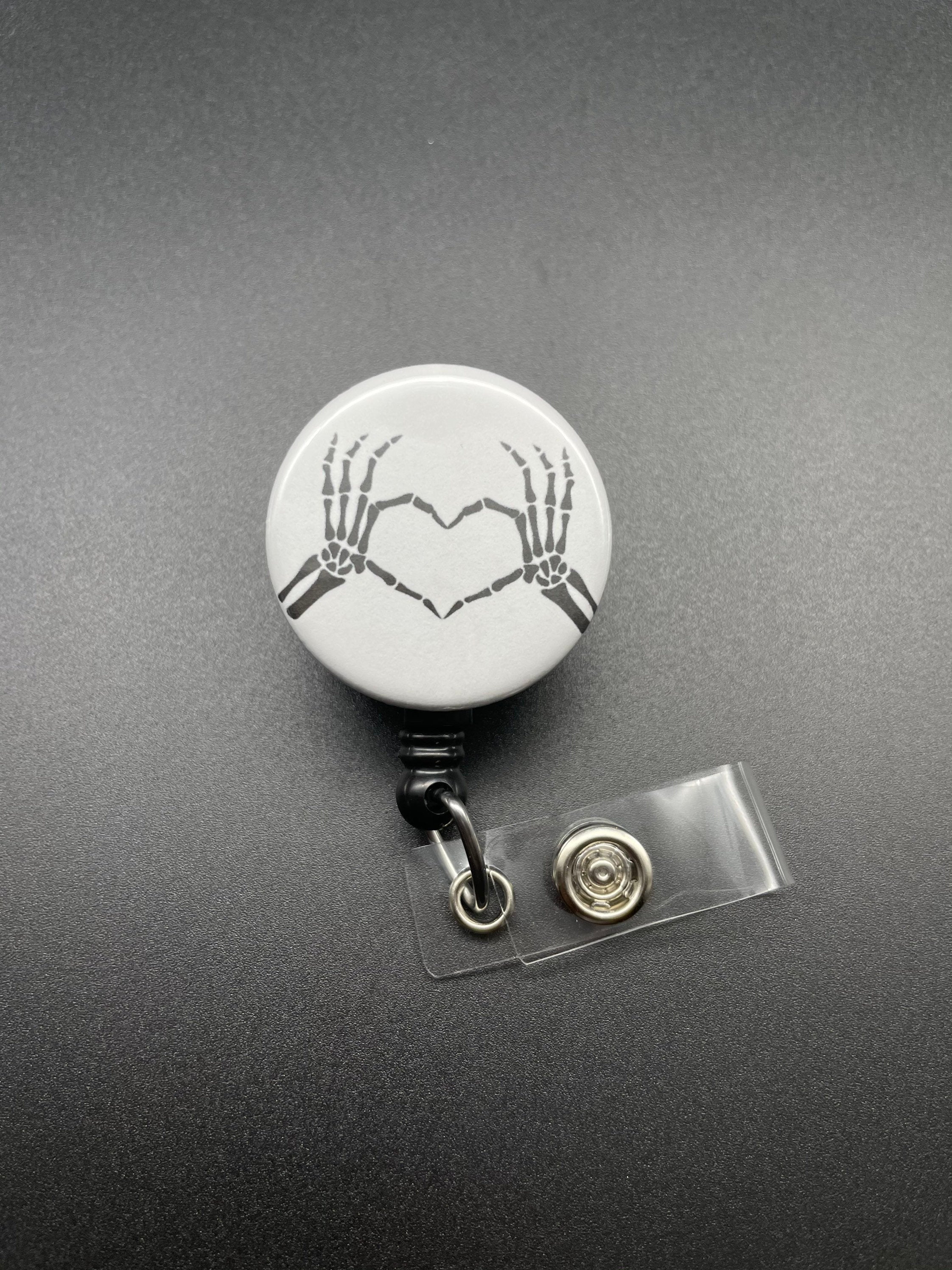 Skeleton Heart Hands, Badge Holder, Retractable ID Badge Reel, Xray Tech, Nurse, Valentine's Day, Bones