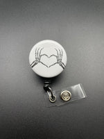 Skeleton Heart Hands, Badge Holder, Retractable ID Badge Reel, Xray Tech, Nurse, Valentine's Day, Bones