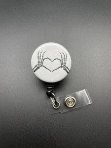 Skeleton Heart Hands, Badge Holder, Retractable ID Badge Reel, Xray Tech, Nurse, Valentine's Day, Bones