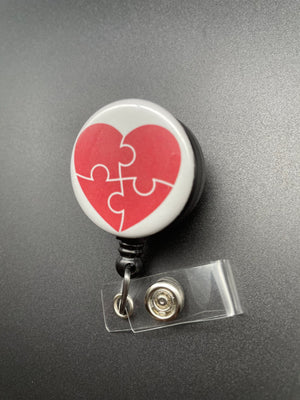 Puzzle Piece Valentine's Day Badge Holder, Retractable ID Badge Reel, Autism Awareness, Heart