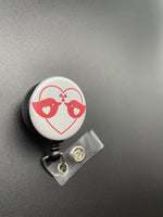 Radiology Valentine's Day Badge Holder, Retractable ID Badge Reel, Heart, Two Birds, Radiation Symbol, Xray Tech