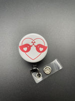 Radiology Valentine's Day Badge Holder, Retractable ID Badge Reel, Heart, Two Birds, Radiation Symbol, Xray Tech