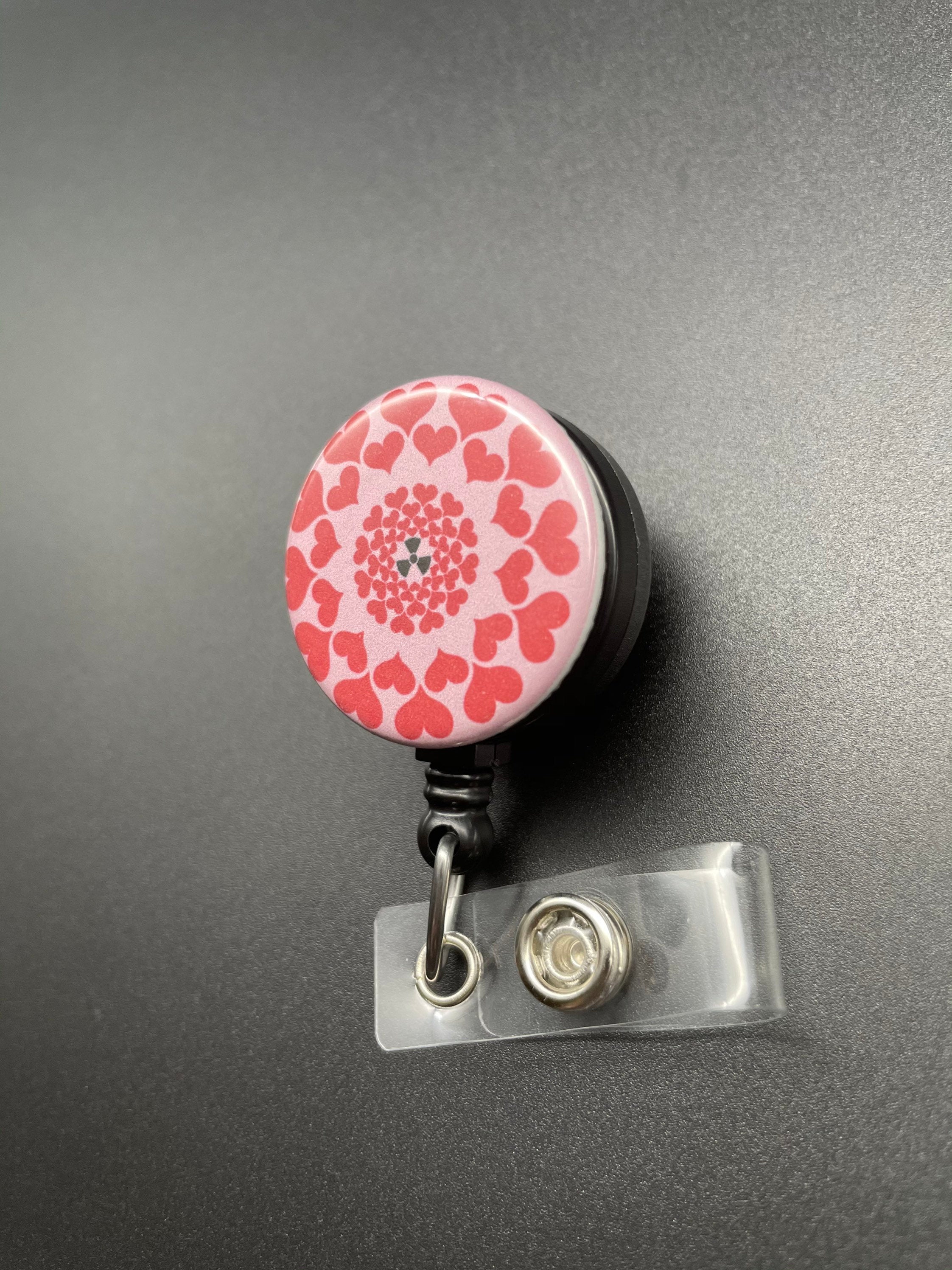 Radiology Valentine's Day Badge Holder, Retractable ID Badge Reel, Heart Sunburst, Radiation Symbol