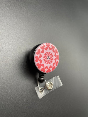 Radiology Valentine's Day Badge Holder, Retractable ID Badge Reel, Heart Sunburst, Radiation Symbol