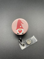 Gnome Valentine's Day Badge Holder, Retractable ID Badge Reel, Cute, Heart, Nurse