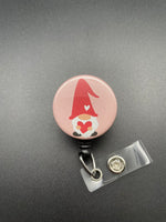 Gnome Valentine's Day Badge Holder, Retractable ID Badge Reel, Cute, Heart, Nurse