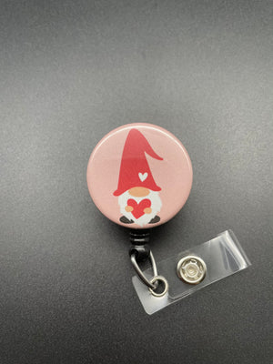 Gnome Valentine's Day Badge Holder, Retractable ID Badge Reel, Cute, Heart, Nurse