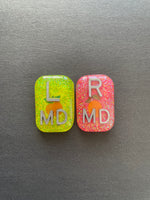 Peach and Lemon Xray Markers, Rectangle, With 2 or 3 Initials, Glitter