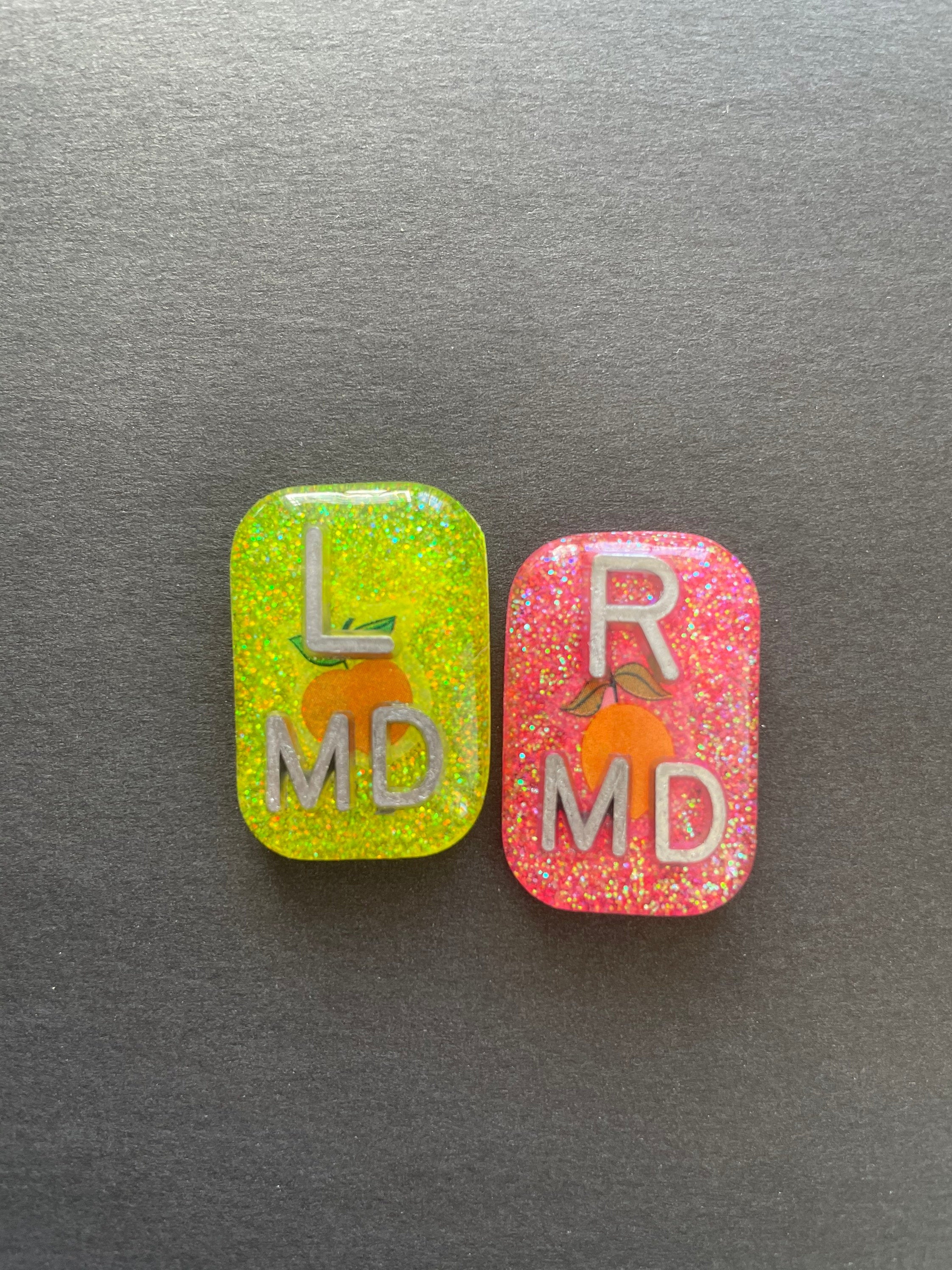 Peach and Lemon Xray Markers, Rectangle, With 2 or 3 Initials, Glitter