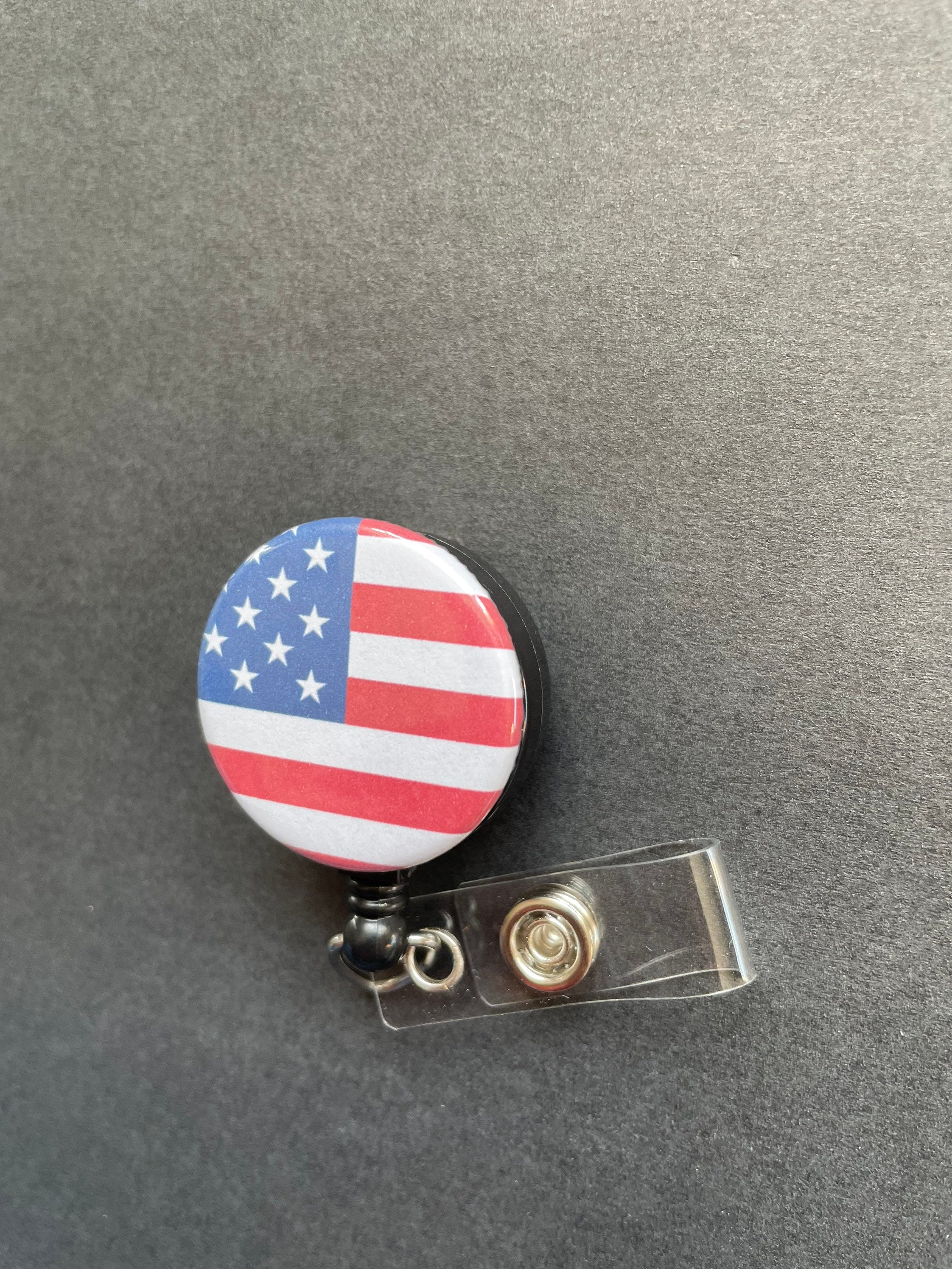 American Flag Retractable Badge Holder, Red White and Blue, Patriotic, Fourth of July, Stars and Stripes