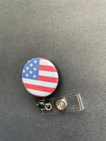 American Flag Retractable Badge Holder, Red White and Blue, Patriotic, Fourth of July, Stars and Stripes