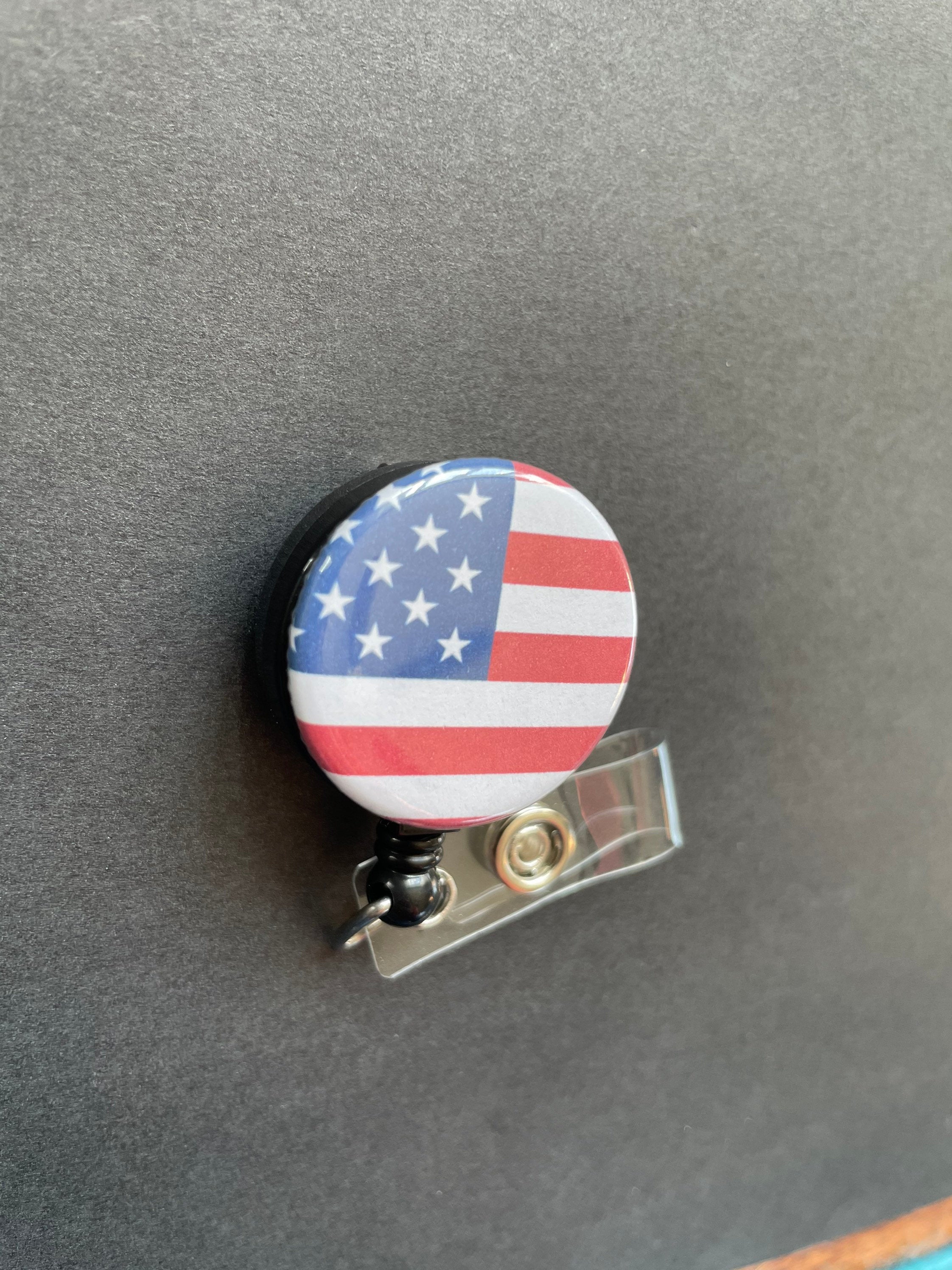 American Flag Retractable Badge Holder, Red White and Blue, Patriotic, Fourth of July, Stars and Stripes