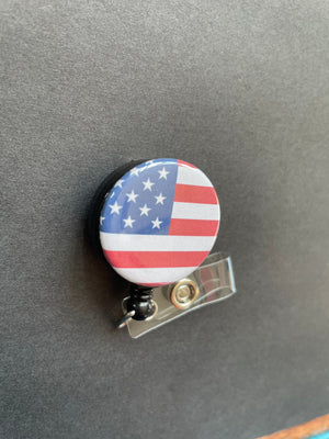 American Flag Retractable Badge Holder, Red White and Blue, Patriotic, Fourth of July, Stars and Stripes