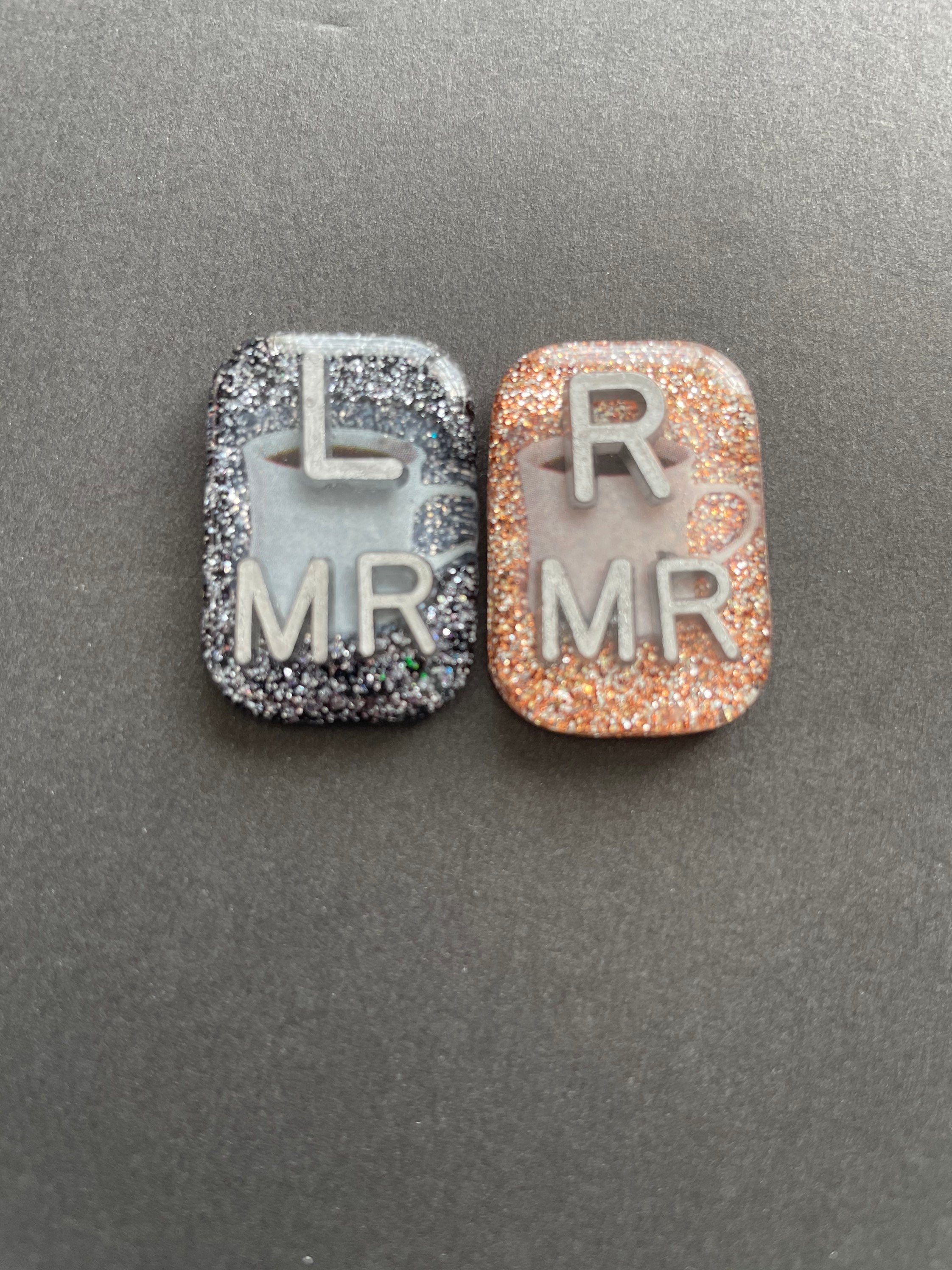 Coffee Cup Xray Markers, Rectangle, With 2 or 3 Initials, Glitter