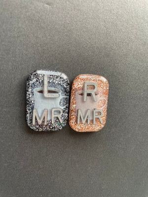Coffee Cup Xray Markers, Rectangle, With 2 or 3 Initials, Glitter
