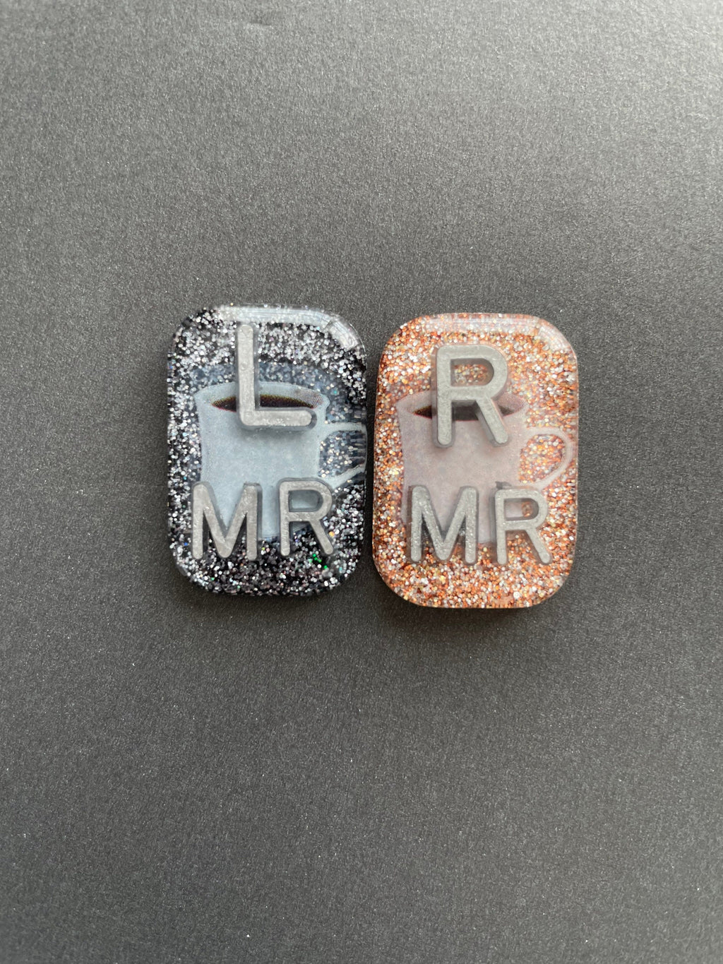 Coffee Cup Xray Markers, Rectangle, With 2 or 3 Initials, Glitter