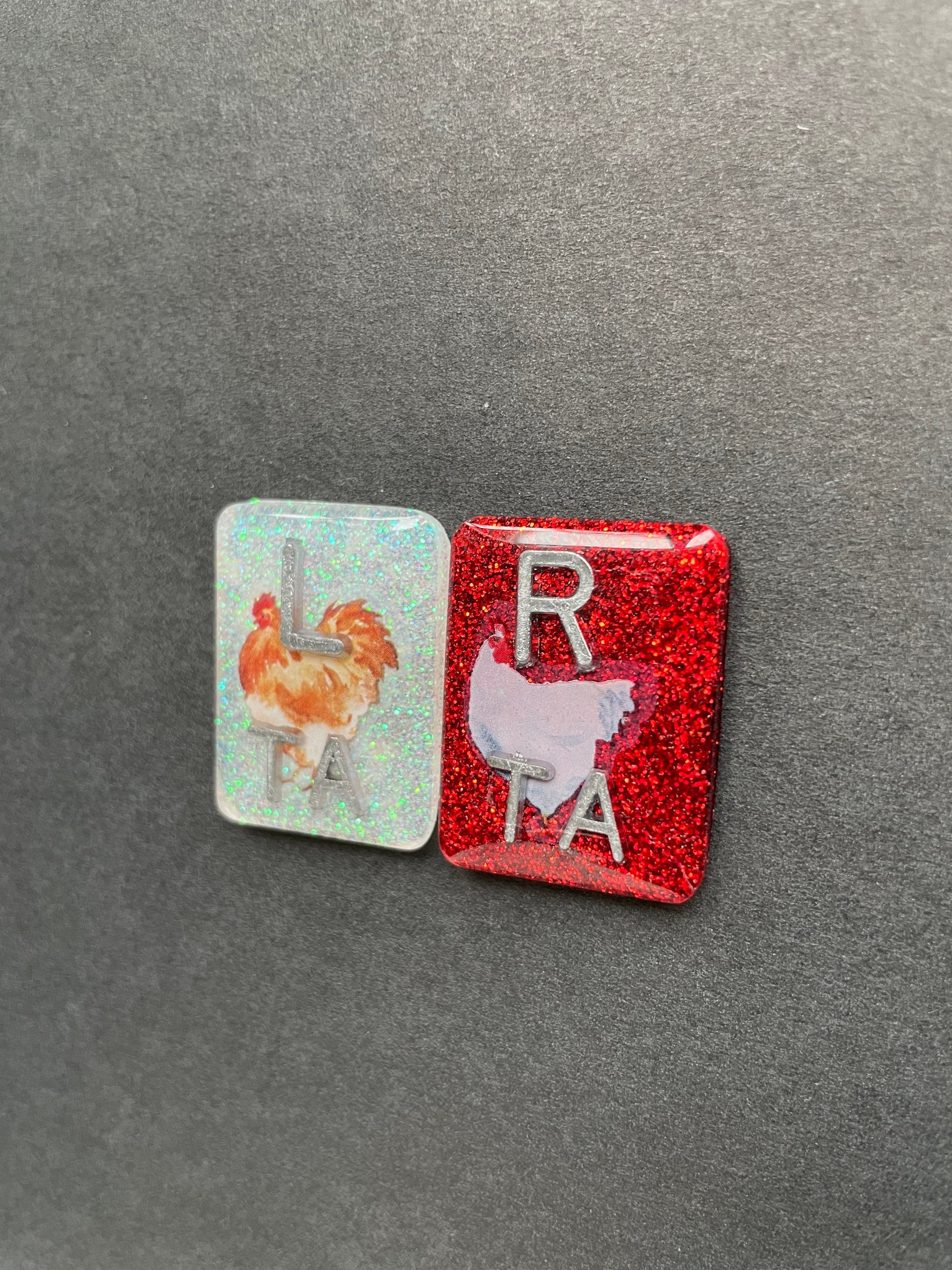 Chicken Xray Markers, Rectangle, Glitter, With 2 or 3 Initials, Brown & White, Farm