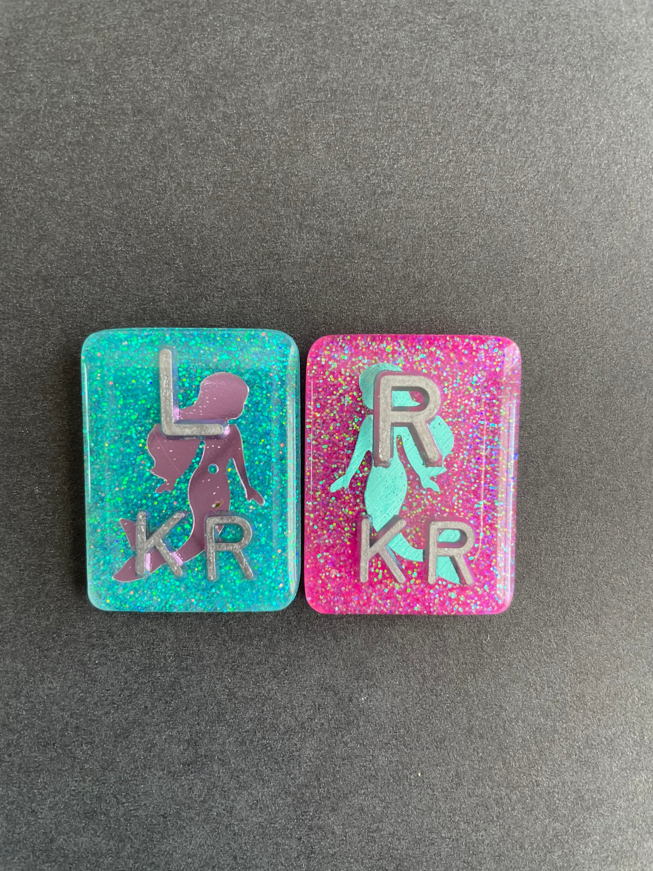 Mermaid Xray Markers, With 2 or 3 Initials, Rectangle, Glitter, Pink & Blue