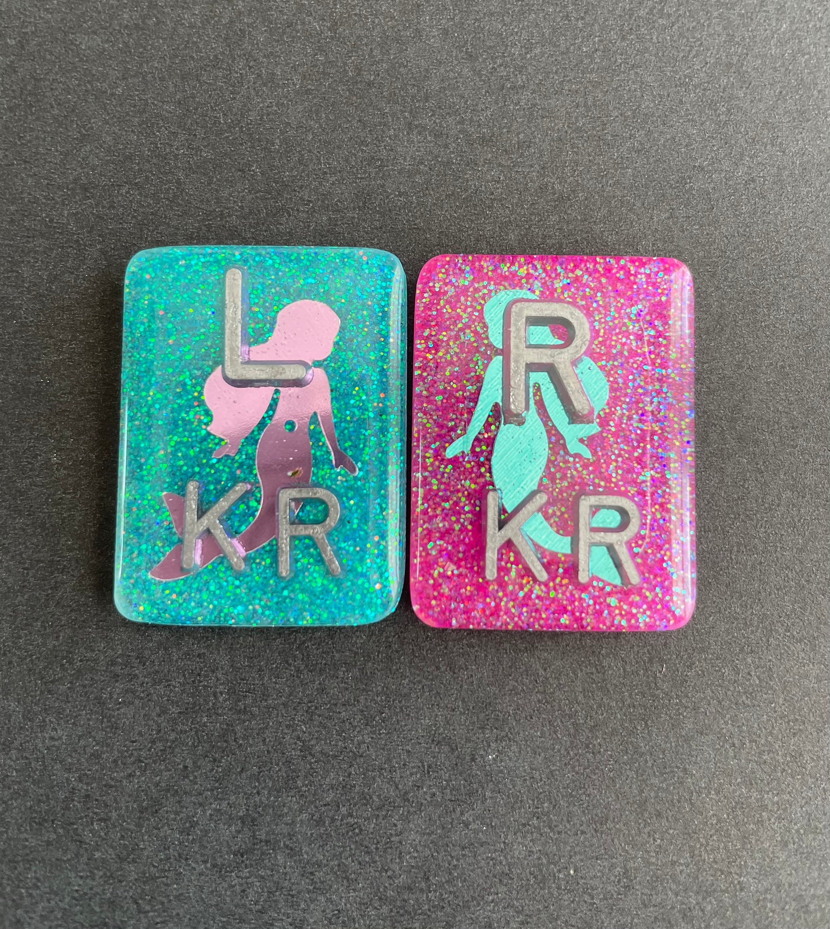 Mermaid Xray Markers, With 2 or 3 Initials, Rectangle, Glitter, Pink & Blue