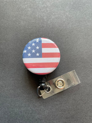 American Flag Retractable Badge Holder, Red White and Blue, Patriotic, Fourth of July, Stars and Stripes