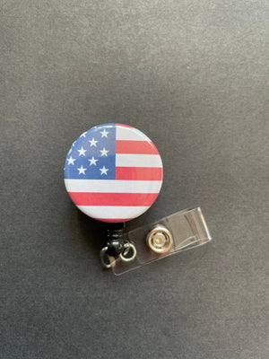 American Flag Retractable Badge Holder, Red White and Blue, Patriotic, Fourth of July, Stars and Stripes