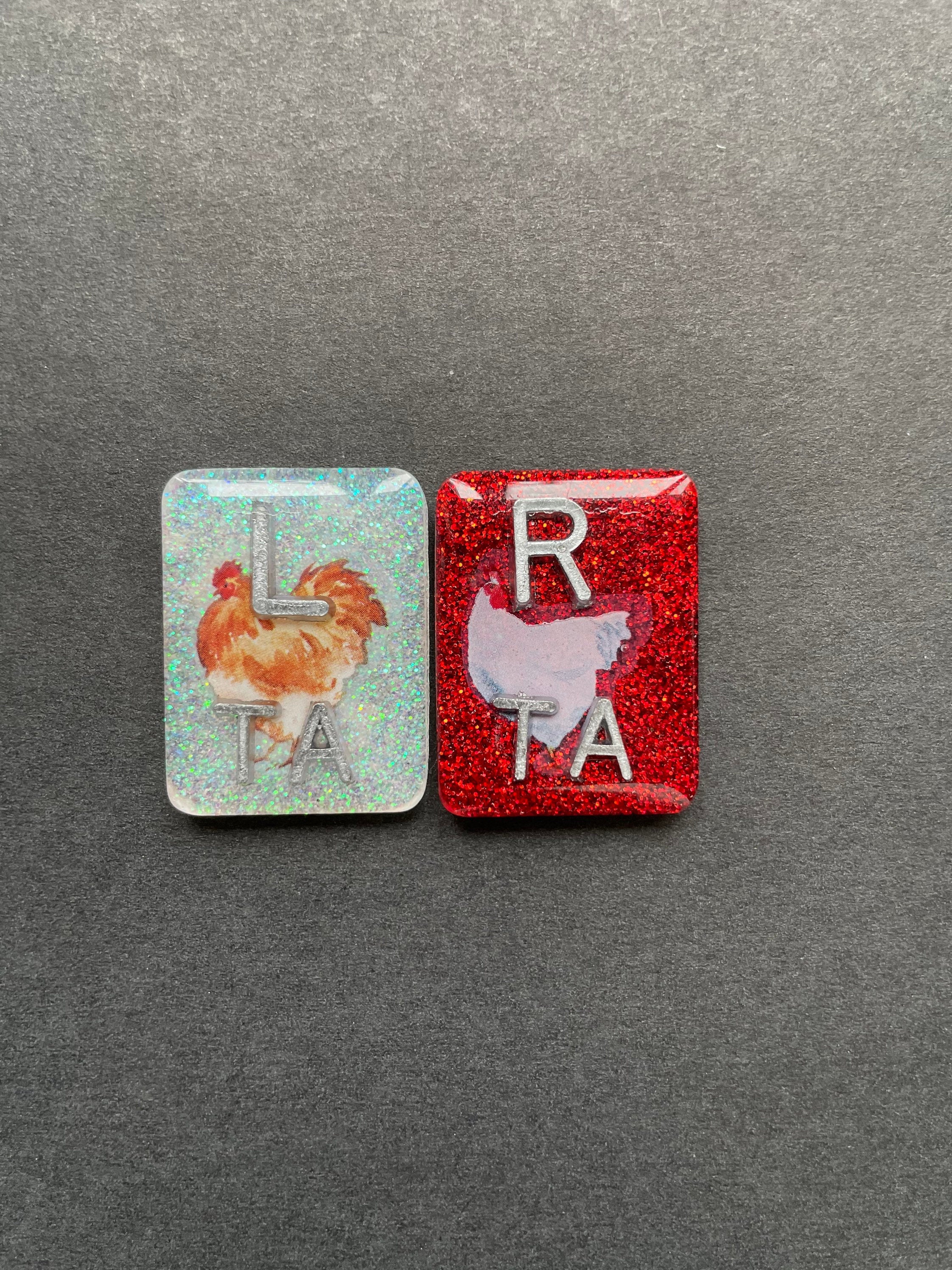 Chicken Xray Markers, Rectangle, Glitter, With 2 or 3 Initials, Brown & White, Farm